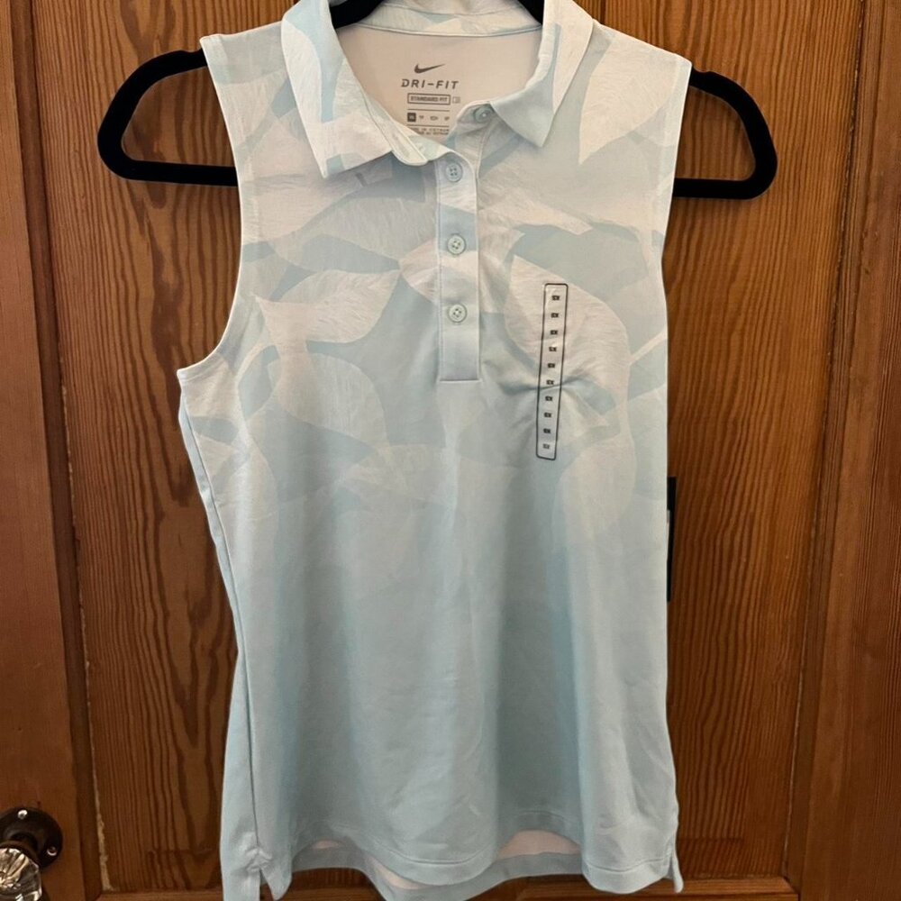 NWT Nike Women's Blue and White Sleeveless Polo Golf Shirt